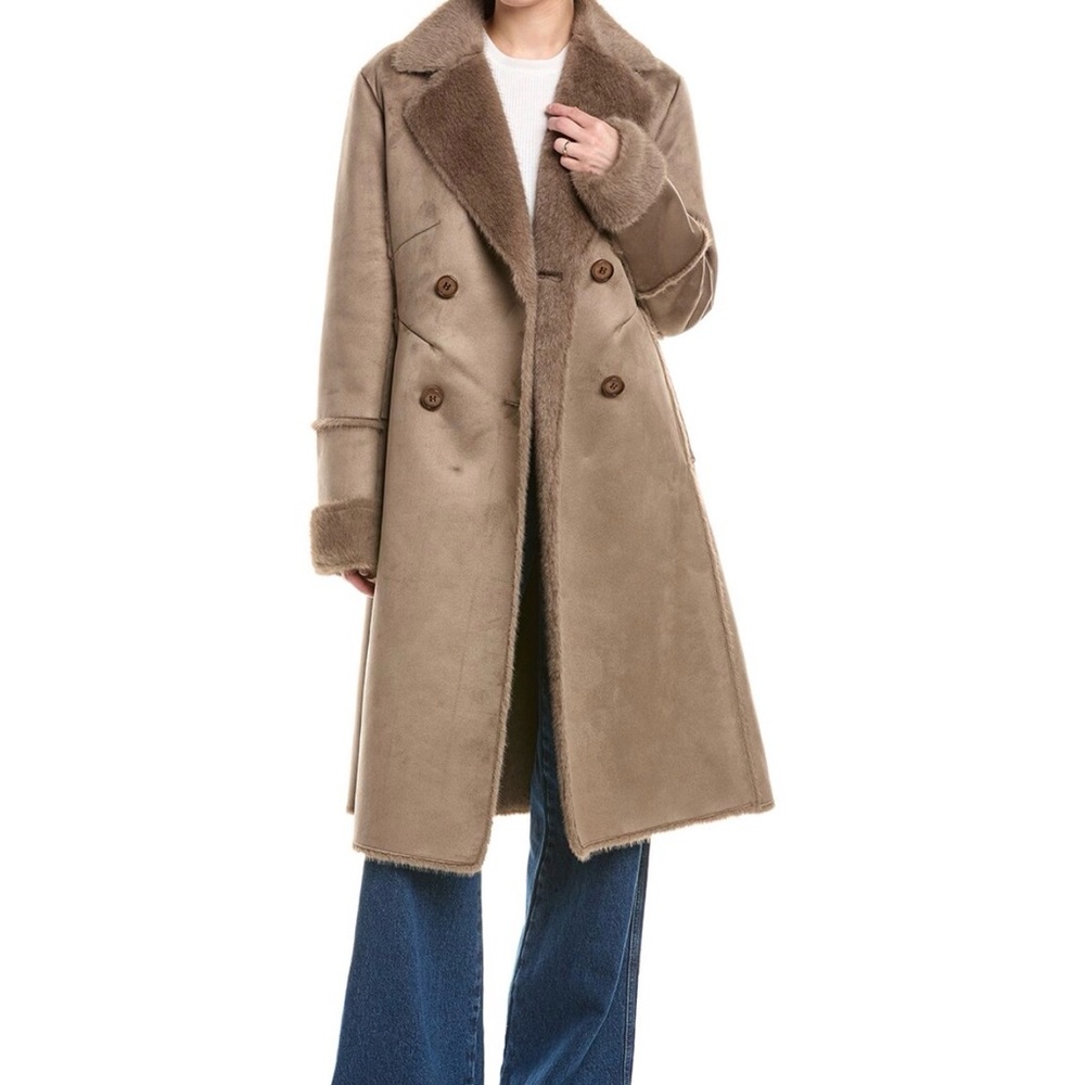 Via spiga faux fur trim longline coat